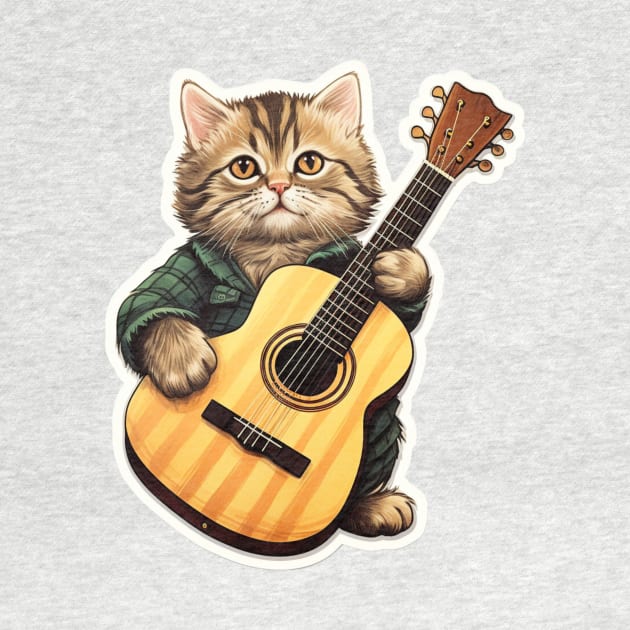 Cat Playing Guitar - Funny Guitar Cat T-Shirt by emblemat2000@gmail.com